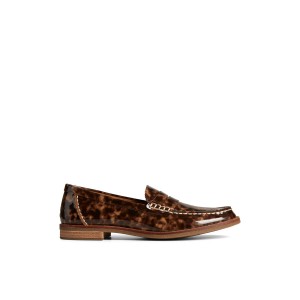 Brown Sperry Seaport Penny Tortoise Leather Loafer | 7243-JVDRT