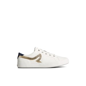 White Sperry Sandy Leather Metallic Sneaker | 0851-RDTPH